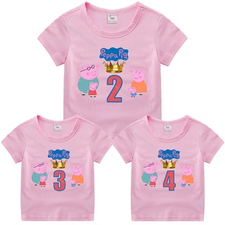 เสื้อยืดแขนสั้น พิมพ์ลายการ์ตูน Peppa Pig ระบายอากาศ สีชมพู แฟชั่นฤดูร้อน สําหรับเด็กผู้หญิง ครอบครัว