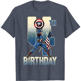 [S-5XL]เสื้อยืดแขนสั้นลําลอง ผ้าฝ้าย ระบายอากาศได้ดี พิมพ์ลายกราฟฟิค Marvel Captain America 4th Birthday สําหรับผู้ชาย