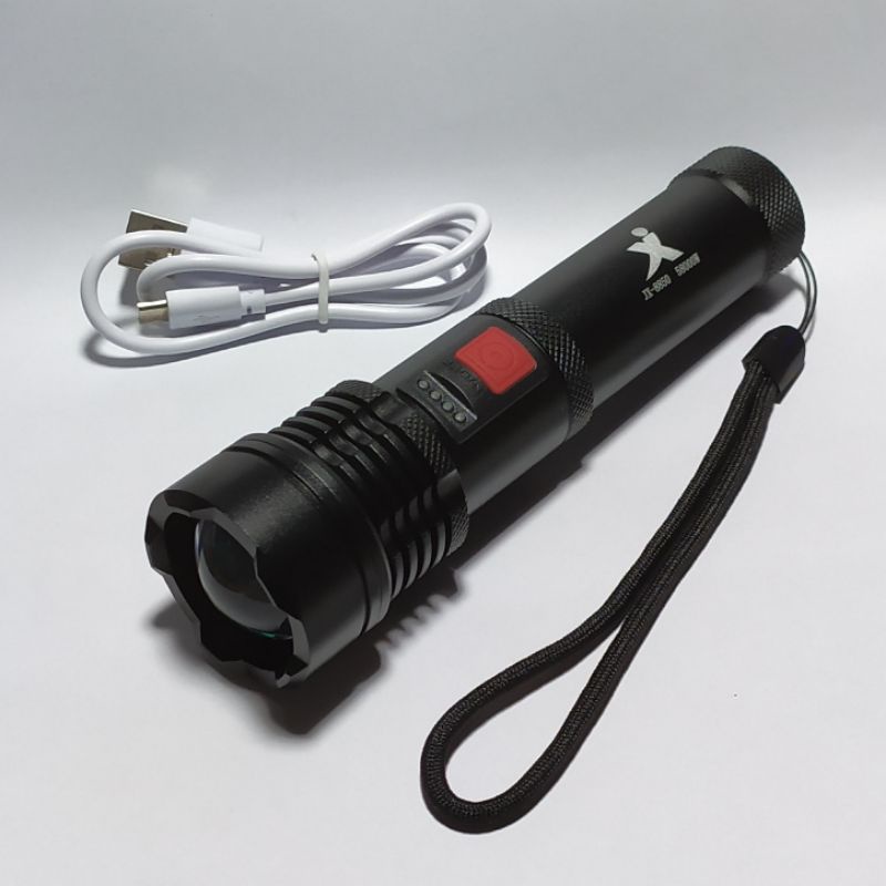 ไฟฉายแรงสูง Super Bright LED XML-T50 มีแบตเตอรี่ในตัว ชาร์จ​USB ส่องได้ไกลมากกว่า100เมตรเลนส์​ปรับซูมได้ปรับแสงได้5โหมด