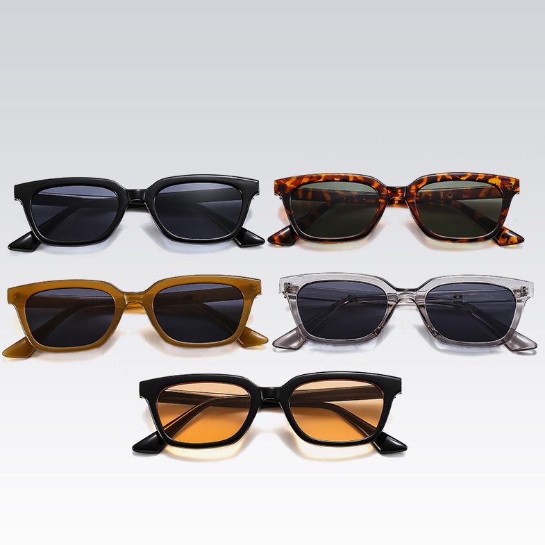 Sunglasses 49 บาท 【บานพับโลหะ】แว่นตากันแดดแฟชั่น ทรงสี่เหลี่ยม ขนาดเล็ก สไตล์ยุโรป และอเมริกา เรียบง่าย Fashion Accessories