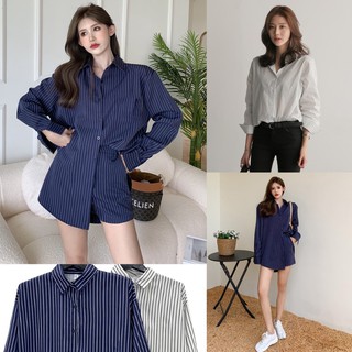 Korean🧧 เสื้อเชิ้ตสไตล์สาววัยทำงาน ลายริ้วเล็กๆ 2 สี