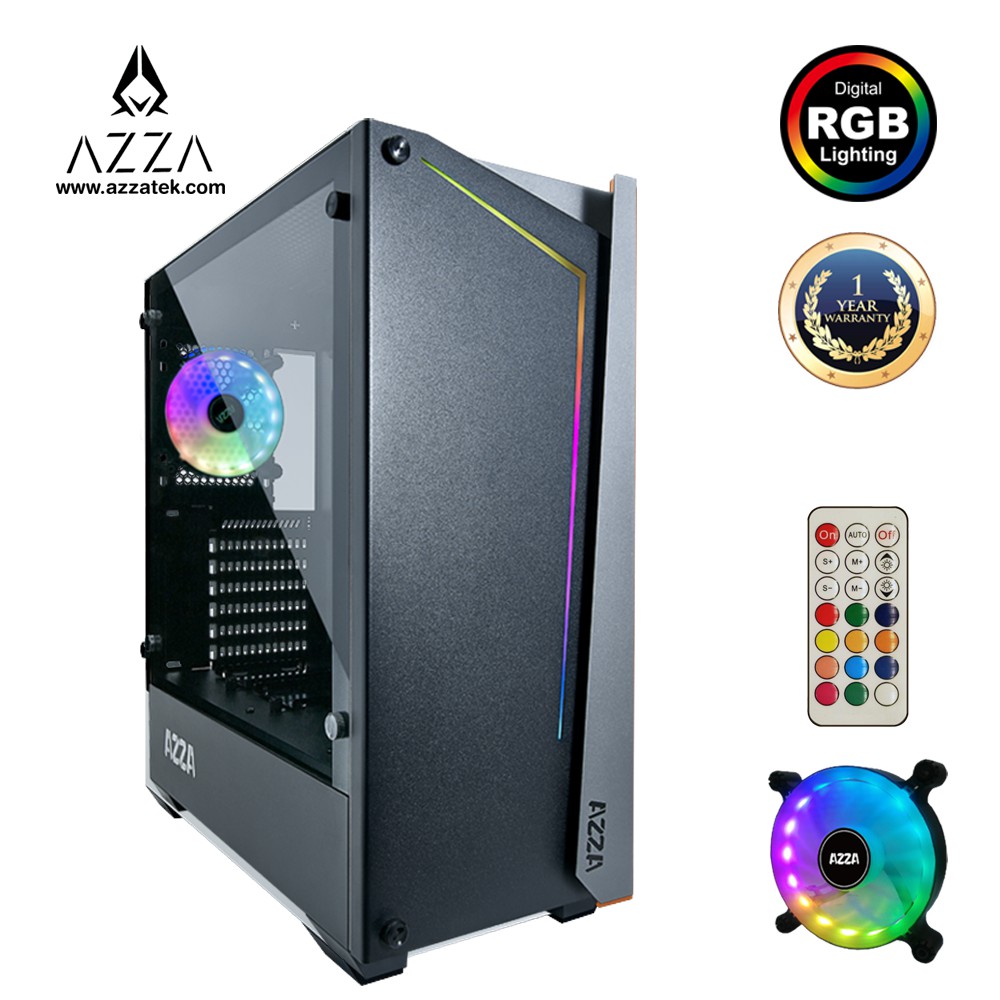 AZZA Mid Tower Tempered Glass ARGB Gaming Case APOLLO 430DF2 With RF remote control - Black