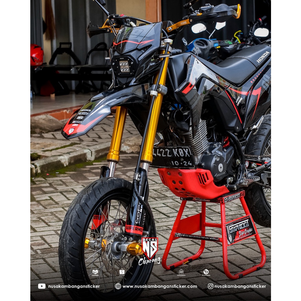 MERAH DECAL ชุดสติกเกอร์ SUPERMOTO HONDA CRF 150 L สีแดงสีดํา PRECISION PATTERN สติ๊กเกอร์ CRF 150 S