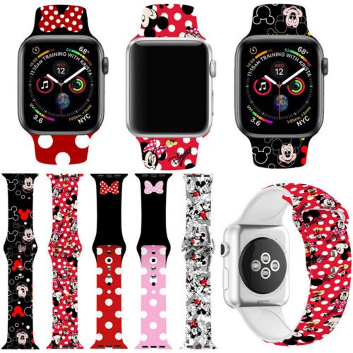 สายนาฬิกาข้อมือซิลิโคนยาง พรีเมี่ยม ลายมิกกี้เมาส์ สําหรับ Apple Watch 4 6 5 IWO 12 13 minnie mickey mouse 42 มม. 44 มม.