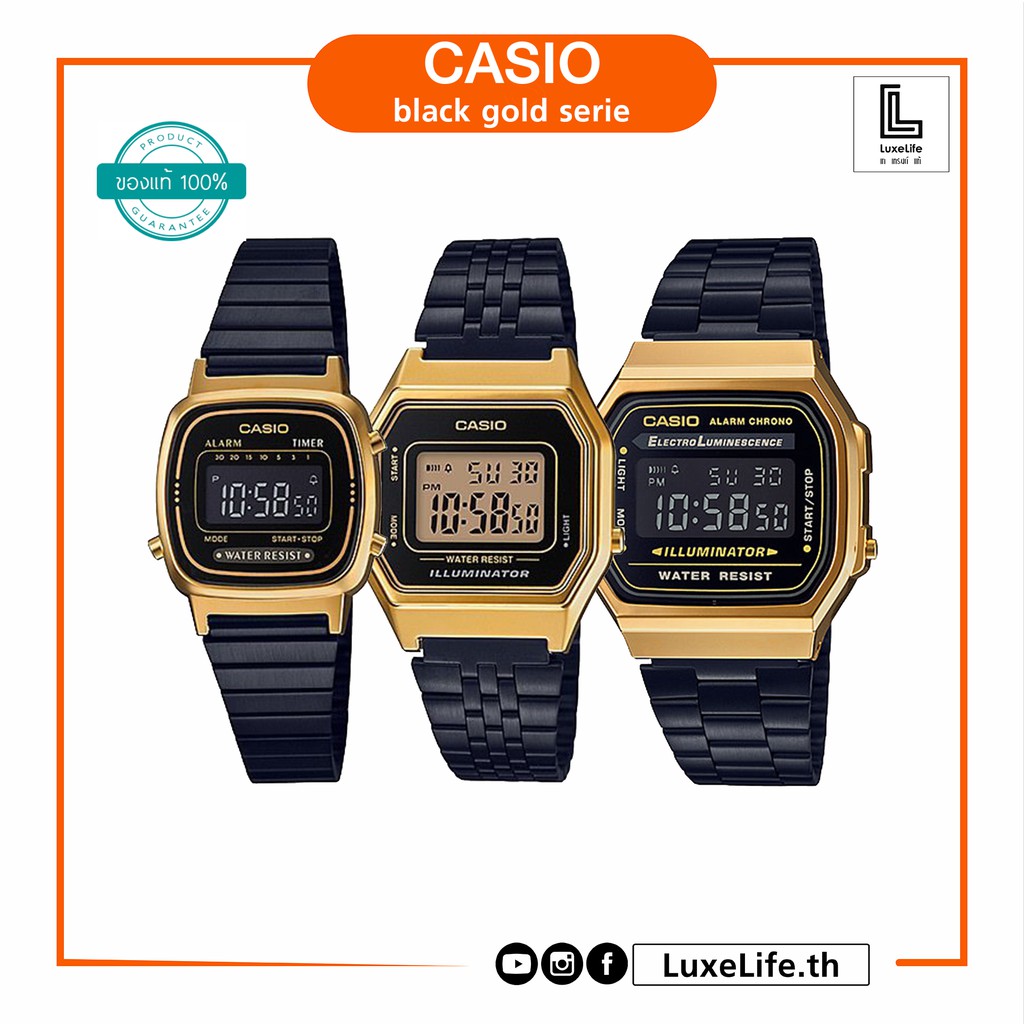 นาฬิกาข้อมือ CASIO  รุ่น LA670WEGB-1B,LA680WEGB-1A,A168WEGB-1B ดำทอง