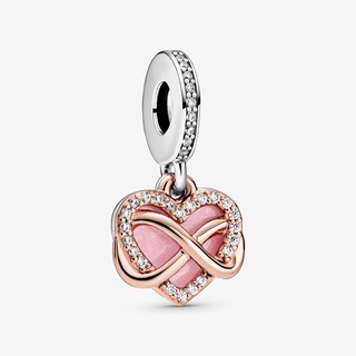 Sparkling Infinity Heart Dangle Charm Rose Gold Pendant Silver Plated Jewelry Pan Bracelet Charms Women Gifts