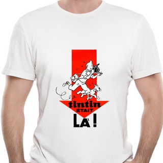 เสื้อยืด ผ้าฝ้าย พิมพ์ลายการ์ตูน Tintin Adventure สไตล์คลาสสิก สําหรับผู้ชาย 7196K