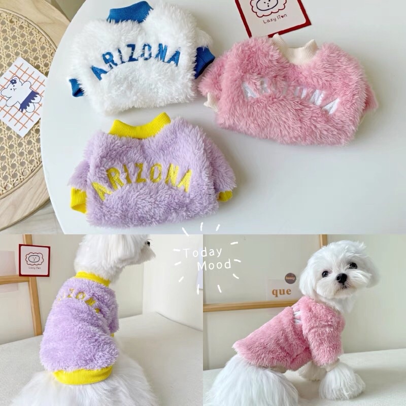 ♡พร้อมส่ง♡ candy mink เสื้อกันหนาว ขนสัตว์เทียม สีสดใส เสื้อผ้าสัตว์เลี้ยง