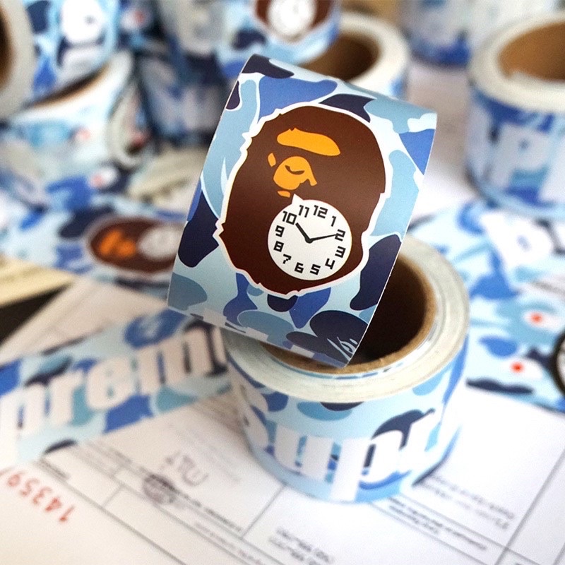 พร้อมส่ง เทปสติ้กเกอร์สีฟ้าน้ำเงิน ลาย bape พร้อมส่งจากไทย