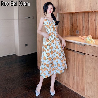 Ruo Bei Xuan วรรณกรรมและศิลปะฝรั่งเศสผู้หญิง Mori เดรสแขนกุดลายดอกกุหลาบ