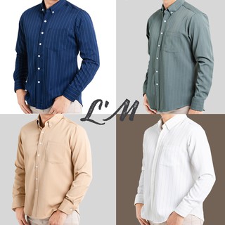 [โค้ดส่วนลด LMOF15Per ลด15%] LM mens style เสื้อเชิ้ตผู้ชาย เสื้อเชิ้ตผู้ชายแขนยาว ลายทาง 4 สี