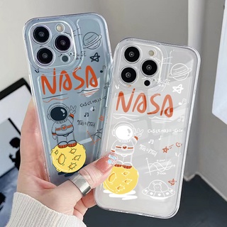 เคสโทรศัพท์มือถือ TPU ใส ขอบสี่เหลี่ยม กันกระแทก ลายนักบินอวกาศ NASA สําหรับ Samsung Galaxy S22 Plus Note 20 Ultra 10 S21 FE S20