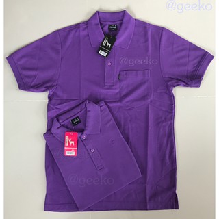 polo shirt คอปกสีม่วงอัญชัญ แขนสั้น สีพื้นแบบชาย เป็นทรงตรงมาตรฐาน มีกระเป๋าที่หน้าอก Men Polo Shirts