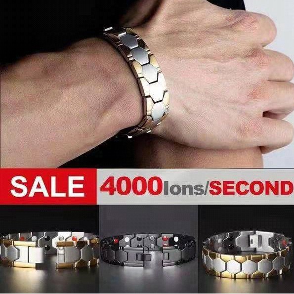 สร้อยข้อมือบําบัดแม่เหล็ก สร้อยข้อมือแม่เหล็กที่ถอดออกได้ Germanium Grain สร้อยข้อมือหกเหลี่ยมกว้างสําหรับผู้ชาย