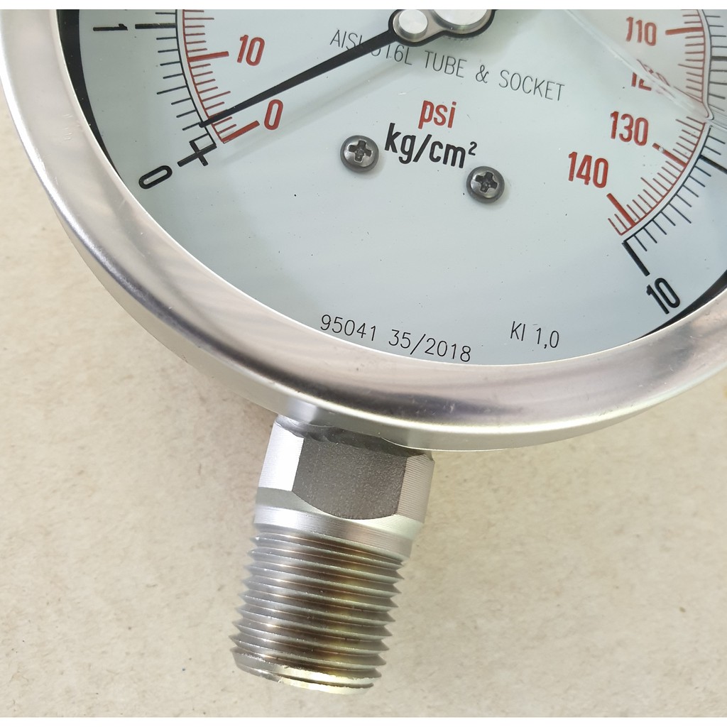 PRESSURE GAUGE "NUOVA FIMA" หน้าปัด 4 นิ้ว เกลียว ½ นิ้ว สแตนเลส ตัว