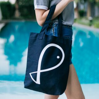 Por.Pra Canvas Tote Bag with Zipper (Navy)