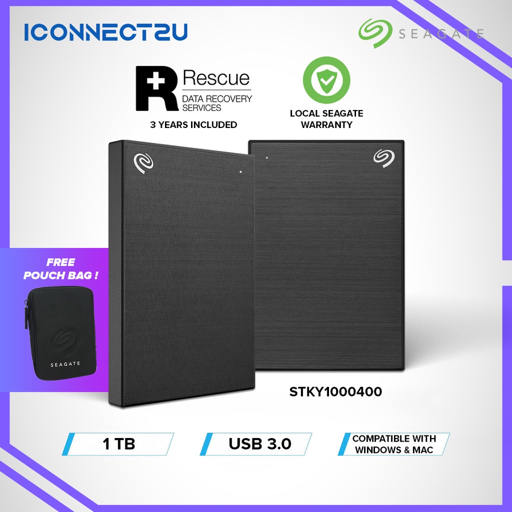 Seagate 1TB One Touch Portable W Rescue External Hard Drive - Black (STKY1000400) ©