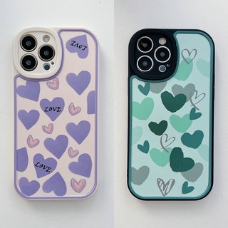 เคสโทรศัพท์มือถือนิ่ม ทรงวงรี ลายหัวใจ สีเขียว สีม่วง สําหรับ VIVO V23 V23E V15 V11i V11 V9 Youth V5 V5S S1 Y91 Y93 Y95 Y91i Y91C Y19 5G 4G