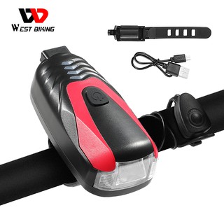 WEST BIKING ไฟหน้าจักรยาน พร้อมแตร 120db ชาร์จ USB กันน้ํา อุปกรณ์เสริม สําหรับจักรยานเสือภูเขา