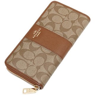 &lt;ของแท้&gt; COACH #F52859  ACCORDION ZIP WALLET IN SIGNATURE CANVAS WITH LEATHER KHAKI / SADDLE