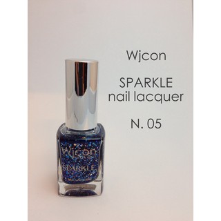 (พร้อมส่ง) สีทาเล็บ Wjcon Sparkle nail lacquer N.05 สีน้ำเงินผสมกลิตเตอร์ สีสวย ติดทนนาน