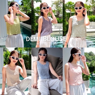 Mute - Demi blouse เสื้อครอป ผ้ามีเท็กเจอร์ย่นๆสไตล์เกาหลี