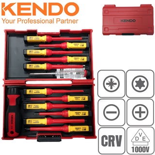 KENDO 20485 ไขควงลองไฟปากแฉก-แบน VDE 13 ตัวชุด SL4,PH2,PZ2,TORX3,