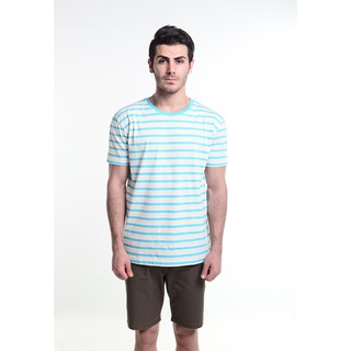 เสื้อลายทางผู้ชาย  สีขาว -  สีฟ้าอ่อน SKELLY EVENLIKE STRIPE ECR Size L