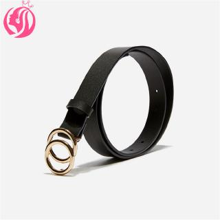 Korea woman simple retro Double Ring Metal Wild PU Leather Belt Jeans Wild Belts