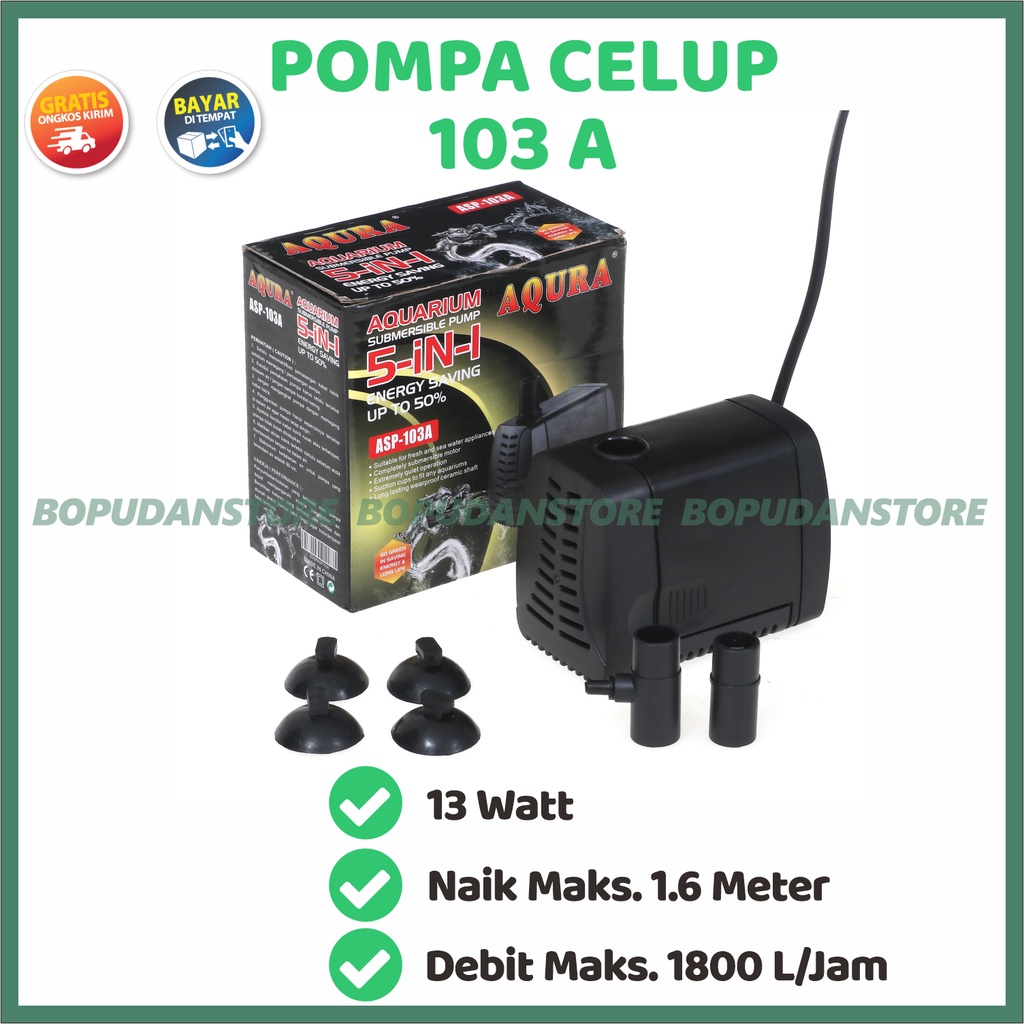 Submersible Aquarium Pump ปั๊มน้ํา Hydroponic Fish Pond AQURA ASP 103 13 วัตต์ BPD