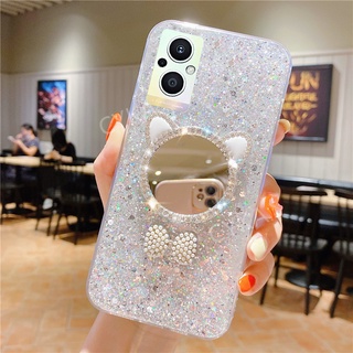 เคสโทรศัพท์มือถือ แบบนิ่ม ลายกากเพชร พร้อมกระจก สําหรับ OPPO Reno7 Z 5G Reno8 Z Reno7 5G Reno 7Z 5G Reno8Z