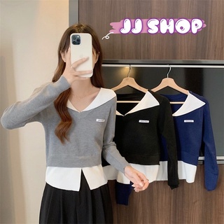 JJ shop 💜พร้อมส่ง เสื้อแขนยาวไหมพรม คอปกฟิลนักเรียนเกาหลี ปังสุด "8K67"