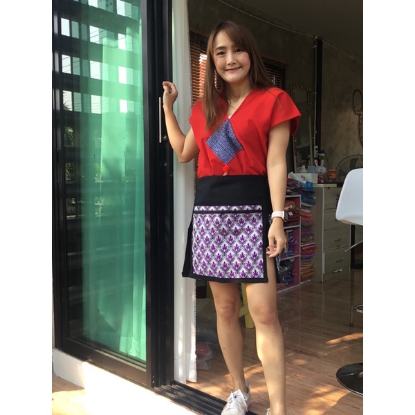 🐘 ผ้ากันเปื้อนพื้นเมือง💖ลายช้าง 💦ลายผ้าทอ