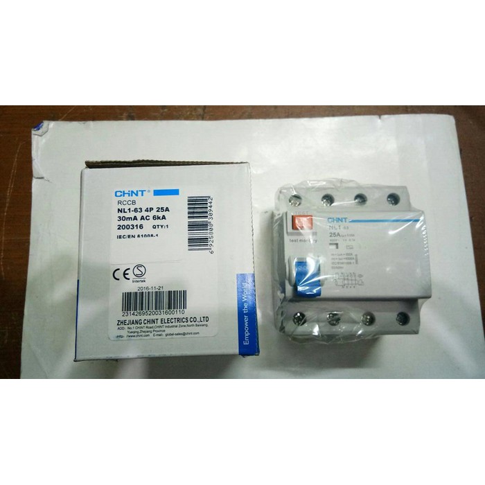 RCCB / ELCB 4P 25A ประเภท NL1-63 ความไว 30mA / 300mA CHINT