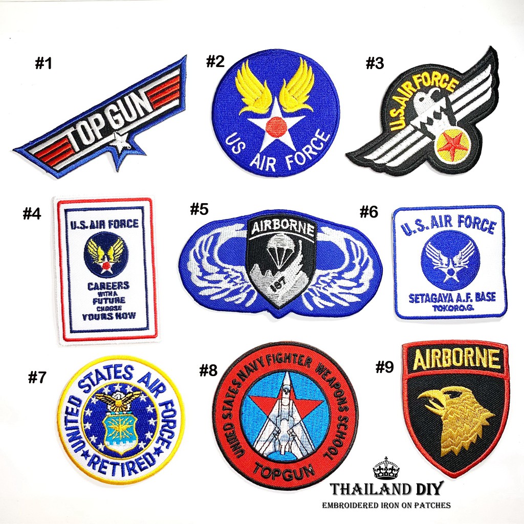 ตัวรีดติดเสื้อ ชุดนักบิน Topgun นักบินทหารอากาศ  US Air Force Patch งานปัก DIY ตัวรีด อาร์ม ติดเสื้อ