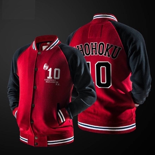 เสื้อแจ็คเก็ตเบสบอลพิมพ์ลาย Anime Suramu Danku Shohoku Basketball Team Cosplay Jacket Hanamichi Sakuragi Fleece Coat Casual Baseball Jackets Sweatshirts