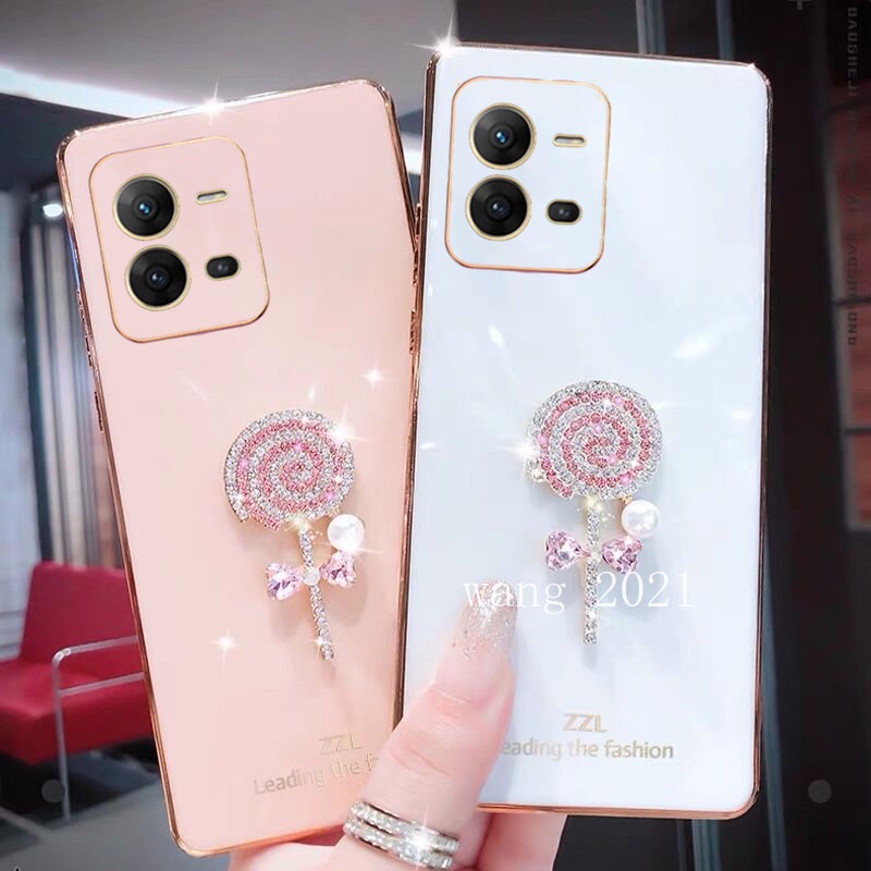 New Casing VIVO V25 5G V25e Y35 2022 เคส Soft Case Colorful Candy Sweetheart Pearl Rhinestone Lollipop Silicone Plating Phone Case เคสโทรศัพท์