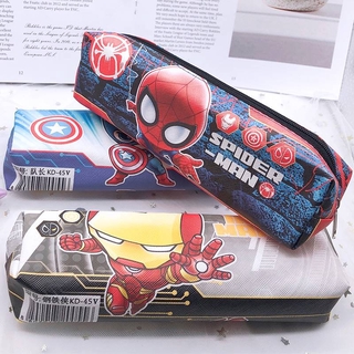 กล่องดินสอ แบบมีซิป ลายการ์ตูนฮีโร่ ความจุขนาดใหญ่ Creative Zipper Pencil Case Canvas Large Pen Box Kawaii Pencil Bag For Student Boy Girl Cute School Stationery Supplies Superhero Spiderman Captain America iron Man kids gift