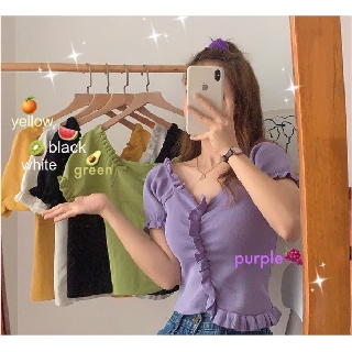 เสื้อเปิดไหล่แขนระบาย สไตล์เกาหลี