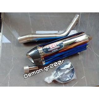 ชุดท่อสลิปออน Demon GR200R วัสดุแสตนเลสเกรด304+ปลายท่อ R77 รุ้งมีจุกลดเสียง