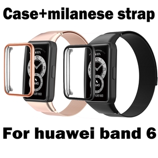 HUAWEI Band 6 อุปกรณ์สวมใส่ Magnetic strap+case For huawei band 6 สายนาฬิกา huawei band 6 สายนาฬิกาข้อมือ case for huawei band 6 สาย huawei honor band 6 อุปกรณ์กันรอยหน้าจอ