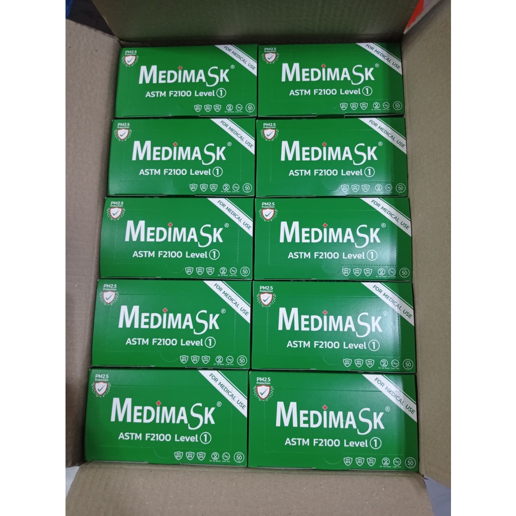 เมดดิ แมสก์ Medimask หน้ากากอนามัย สีเขียว ASTM Lv1 ทางการแพทย์ 1 ลัง 20 กล่อง