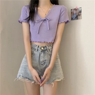 Korean 🍓 เสื้อไหมพรมผูกโบ 🍓 แขนระบายชายระบาย ไหมพรมเนื้อดี น่ารักวัยใสๆ 7516