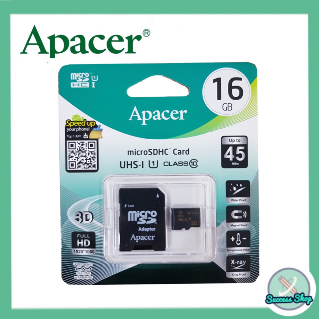 Apacer Micro SD Card 16GB Class10 Up to 45 MB/s แมมโมรี่การ์ด