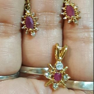 (SET) เครื่องประดับงานเก่า เงินแท้ชุบทอง ทับทิมแท้ เพชรแท้ ตอกเพียบ (Vintage Jewelry)