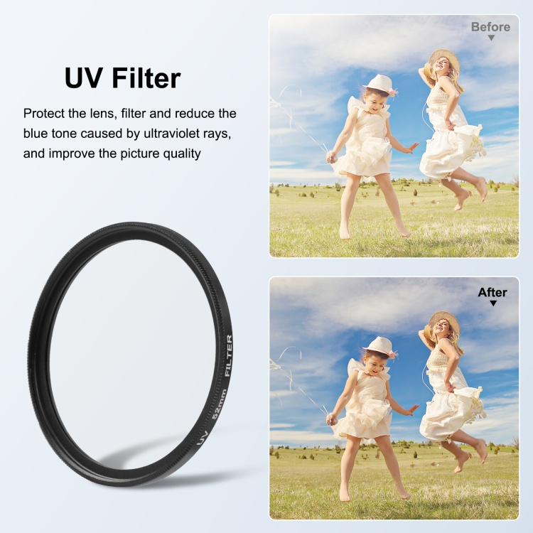 PULUZ Gopro 12 11 10 9 ขนาด 52mm UV Lens Filter + Adapter Ring for GoPro HERO 9 10 11 12 Black