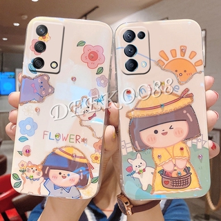 จัดส่งฟรี 2021 New เคส OPPO A74 4G / OPPOA74 5G Case Fashion Luxury Rhinestone Bling Glitter Lovely Cartoon Flower Sun Girl Yellow Back Cover Softcase Phone Casing เคสโทรศัพท์