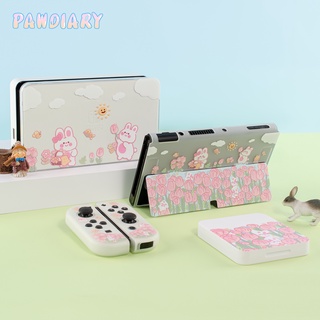 Pawdiary เคส ลายกระต่ายทิวลิปน่ารัก สําหรับ Nintendo Switch OLED