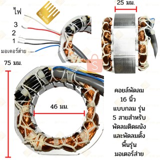 มอเตอร์พัดลม คอยล์พัดลมฮาตาริติดผนัง กลม  16 นิ้ว 5 สาย #113