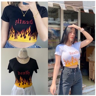 เสื้อครอปลายไฟ ลายสวยงานฮิต🔥🔥